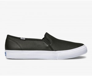 Keds Double Decker Leder Slip On Damen Schwarz | LDE524103