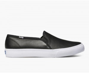 Keds Double Decker Perf Leder Slip On Damen Schwarz | KXF317864