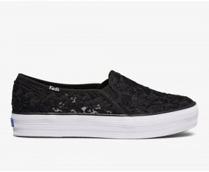 Keds Triple Decker Floral Embroidery Slip On Damen Schwarz | PAX049281