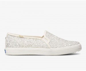 Keds x Kate Spade New York Double Decker Glitter Slip On Damen Weiß | SHZ896301