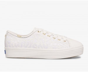 Keds x Kate Spade New York Triple Kick EmbroideredLeather Sneakers Damen Weiß | PZH713460