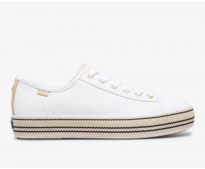 Keds x Kate Spade New York Triple Kick Woven Stripe Foxing Sneakers Damen Weiß | WRH281634