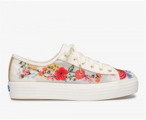 Keds x Rifle Paper Co. Triple Kick Embroidered Mesh Sneakers Damen Weiß Mehrfarbig | EVL532487