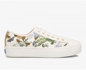 Keds x Rifle Paper Co. Triple Kick Fields Embroidered Sneakers Damen Weiß Mehrfarbig | MHJ865930