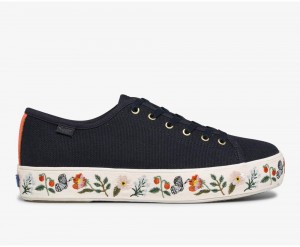 Keds x Rifle Paper Co. Triple Kick Strawberry Fields Embroidered Sneakers Damen Navy | JFY175942