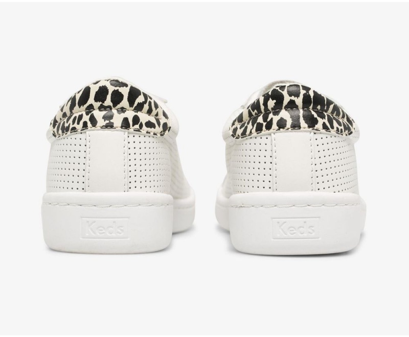 Keds Ace Leder White/Leopard Sneakers Damen Weiß Leopard | IED324518