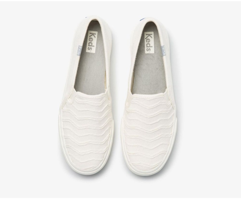 Keds Double Decker Gerippt Wave Jersey Slip On Damen Weiß | DCE865749