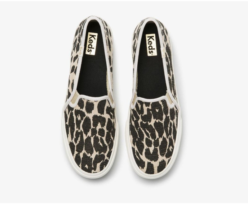 Keds Double Decker Leopard Slip On Damen Beige Schwarz | JGX740921