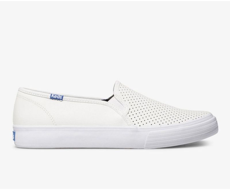 Keds Double Decker Perf Leder Slip On Damen Weiß | YZD862059