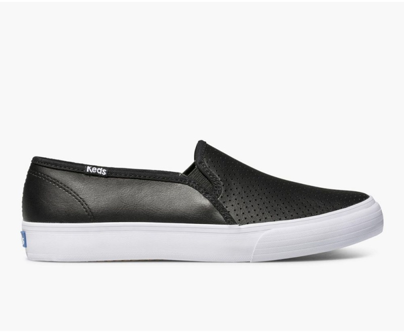 Keds Double Decker Perf Leder Slip On Damen Schwarz | KXF317864