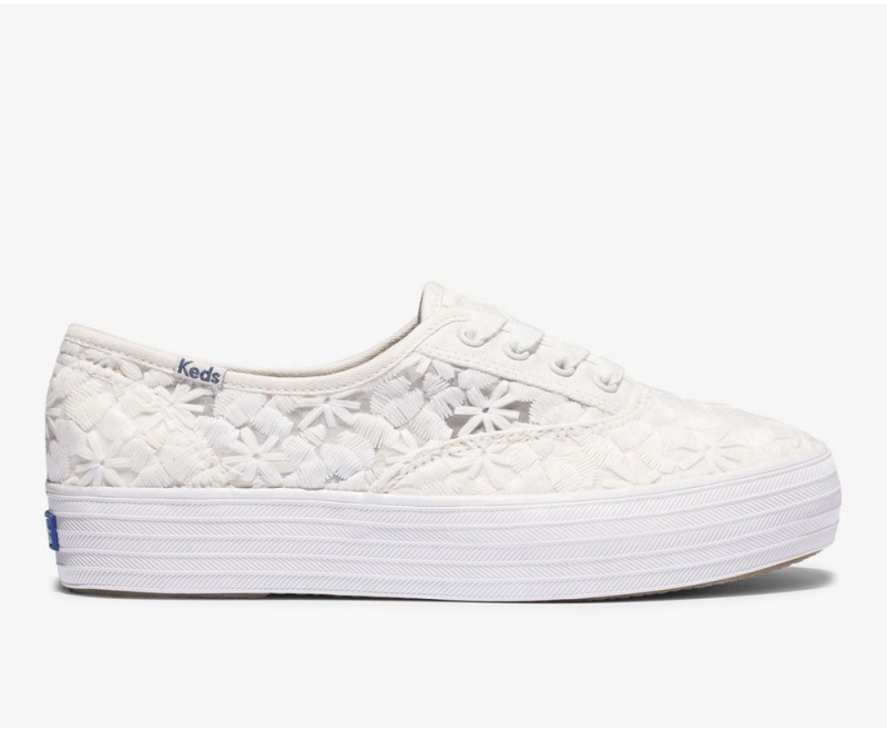 Keds Triple Floral Embroidery Sneakers Damen Weiß | CIE638941