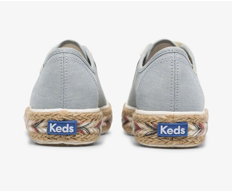 Keds Triple Kick Jute Chambray Sneakers Damen Blau | IDS843901