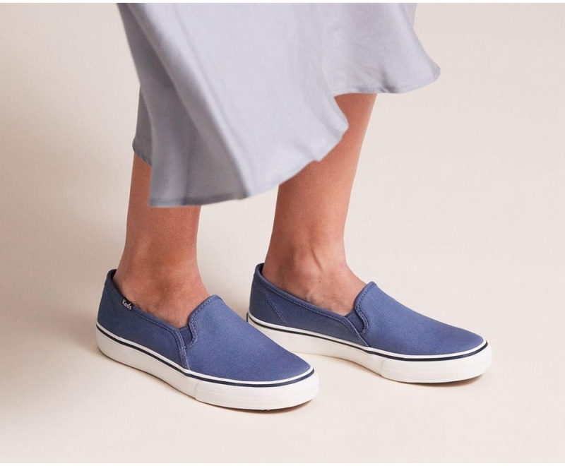 Keds Washable Double Decker Canvas Vintage Slip On Damen Blau | XEB430896