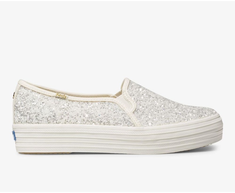 Keds x Kate Spade New York Triple Decker Glitter Slip On Damen Weiß | IMH412806