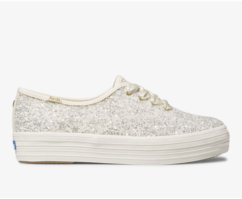 Keds x Kate Spade New York Triple Glitter Sneakers Damen Weiß | BRU032784