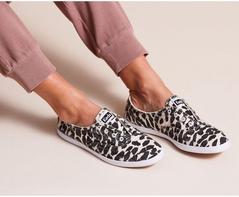 Keds x Organic Baumwoll Chillax Washable Leopard Slip On Damen Weiß Schwarz | ITU359478