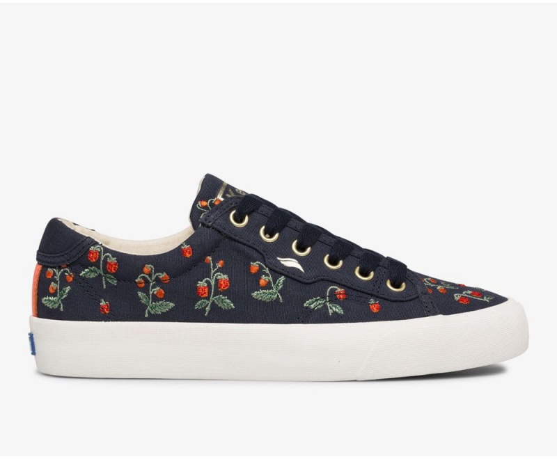 Keds x Rifle Paper Co. Crew Kick Mini Strawberries Embroidered Sneakers Damen Navy | YBU706483