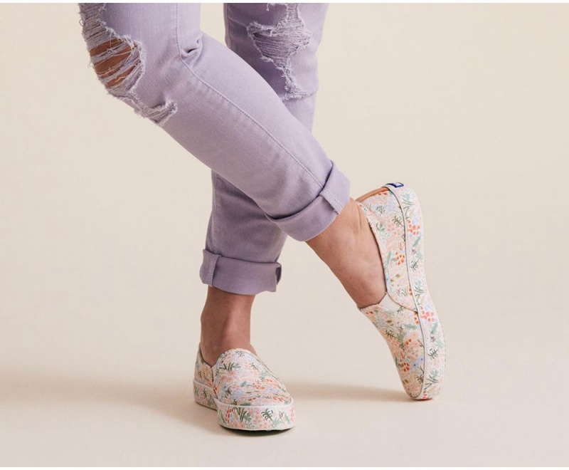 Keds x Rifle Paper Co. Double Decker Meadow Slip On Damen Weiß Mehrfarbig | CQV089217