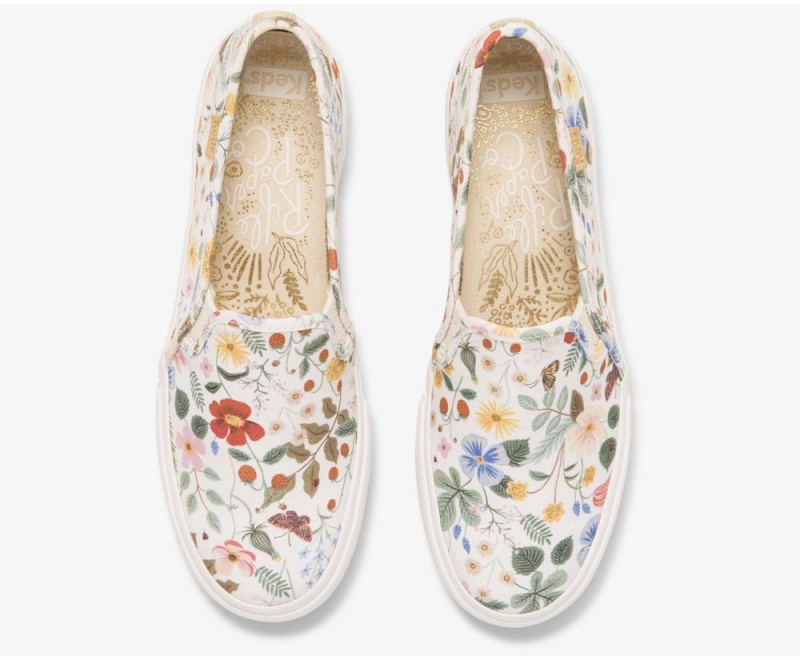 Keds x Rifle Paper Co. Double Decker Strawberry Fields Slip On Damen Weiß Mehrfarbig | KBR370269