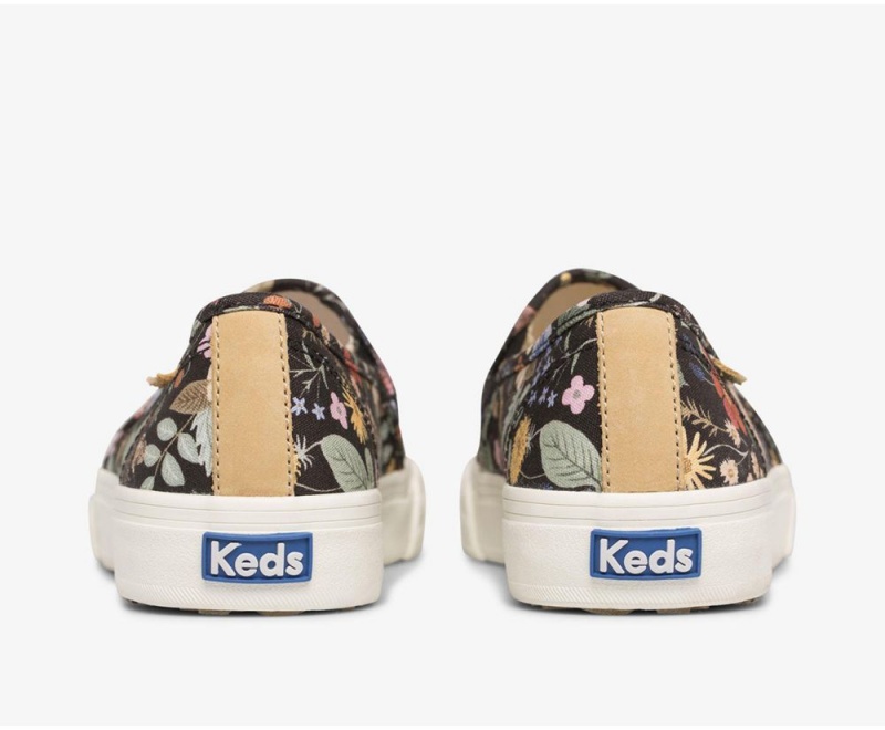 Keds x Rifle Paper Co. Double Decker Strawberry Fields Slip On Damen Schwarz Mehrfarbig | VSY183926