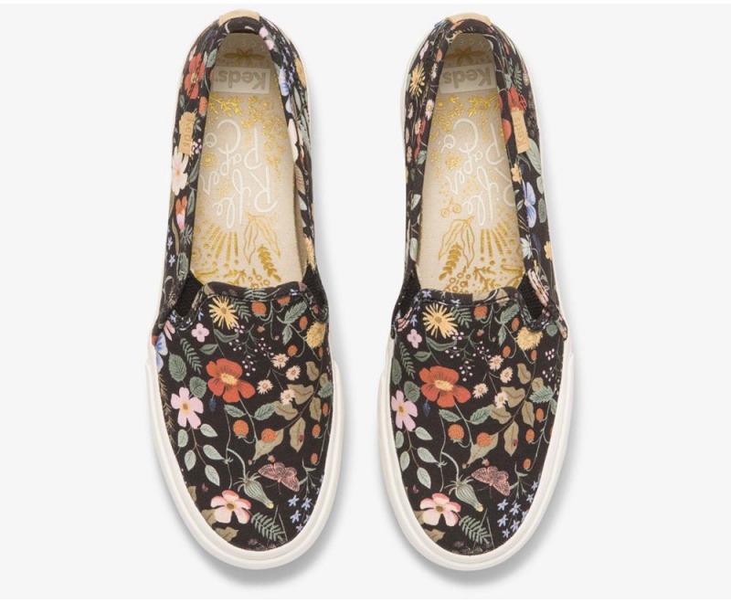 Keds x Rifle Paper Co. Double Decker Strawberry Fields Slip On Damen Schwarz Mehrfarbig | VSY183926