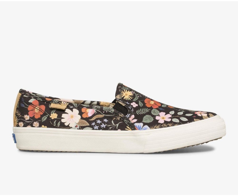 Keds x Rifle Paper Co. Double Decker Strawberry Fields Slip On Damen Schwarz Mehrfarbig | VSY183926