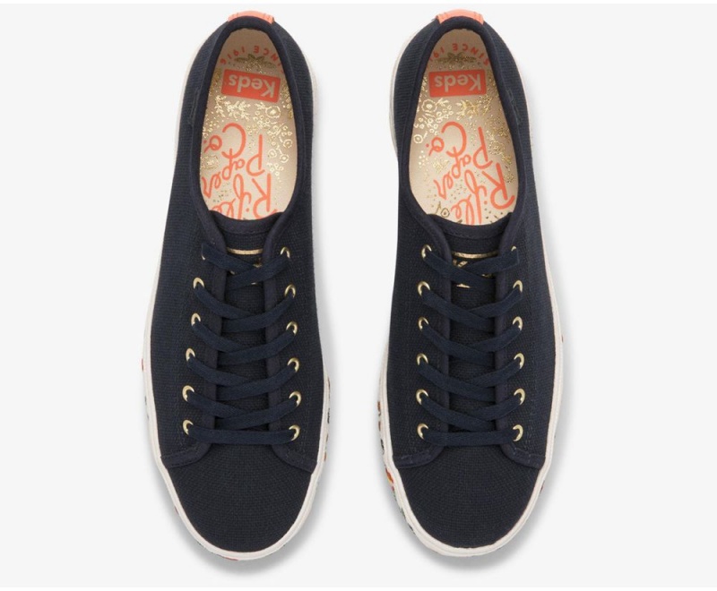 Keds x Rifle Paper Co. Triple Kick Strawberry Fields Embroidered Sneakers Damen Navy | JFY175942